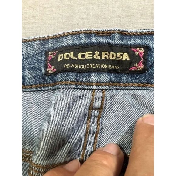 Dolce & Rosa Pants Womens 46 Blue Denim Belted Pocketed Zip Button 38x25. - Picture 4 of 12